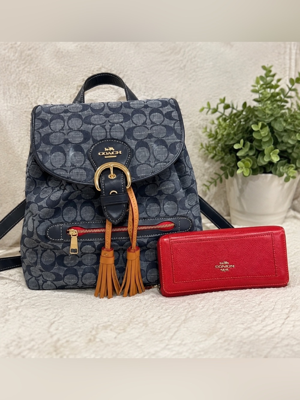 COACH Kleo Backpack in Signature Chambray + Matching Wallet